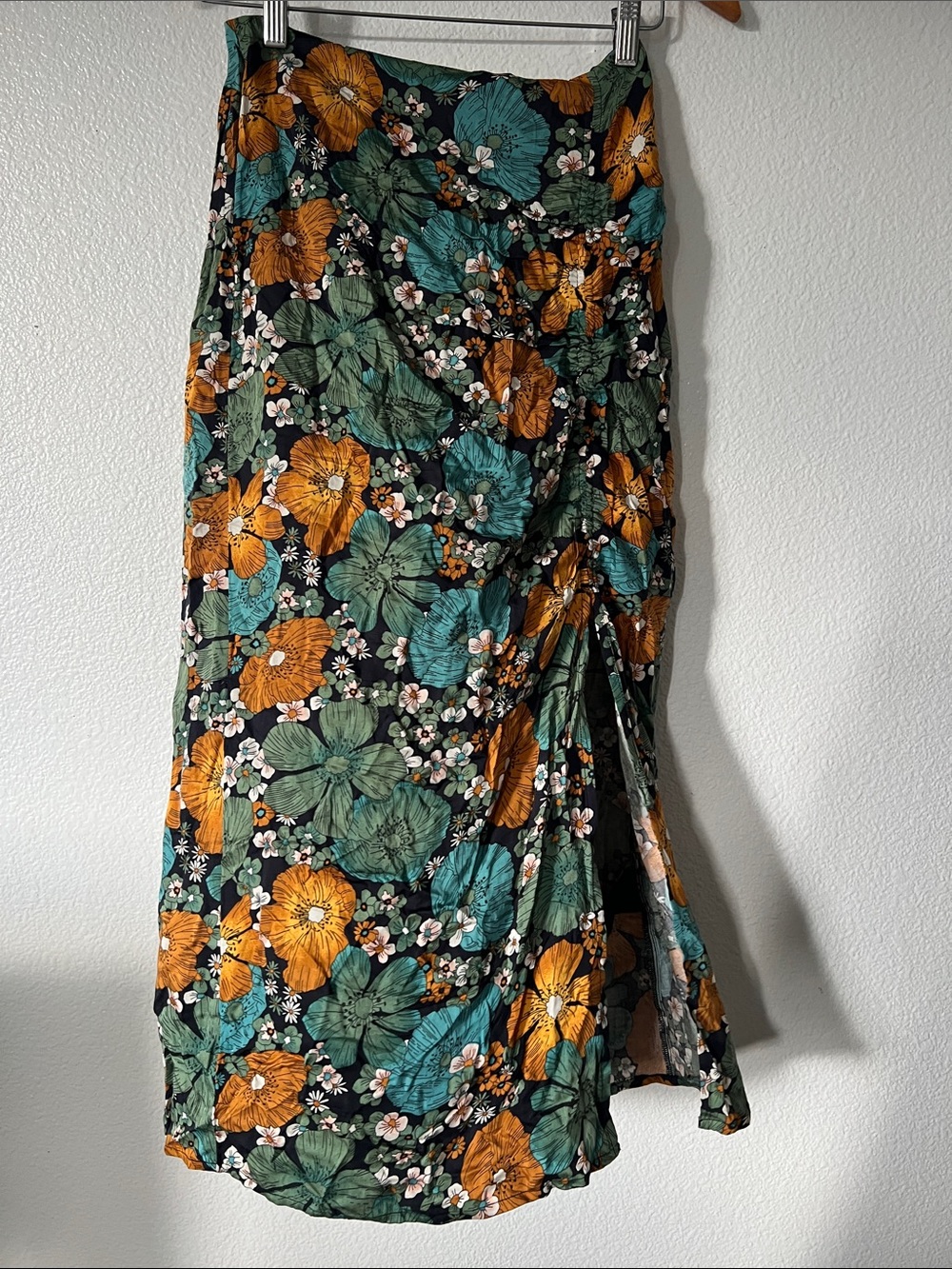 Volcom Black Floral A-Line Skirt with Teal & Orange Flowers